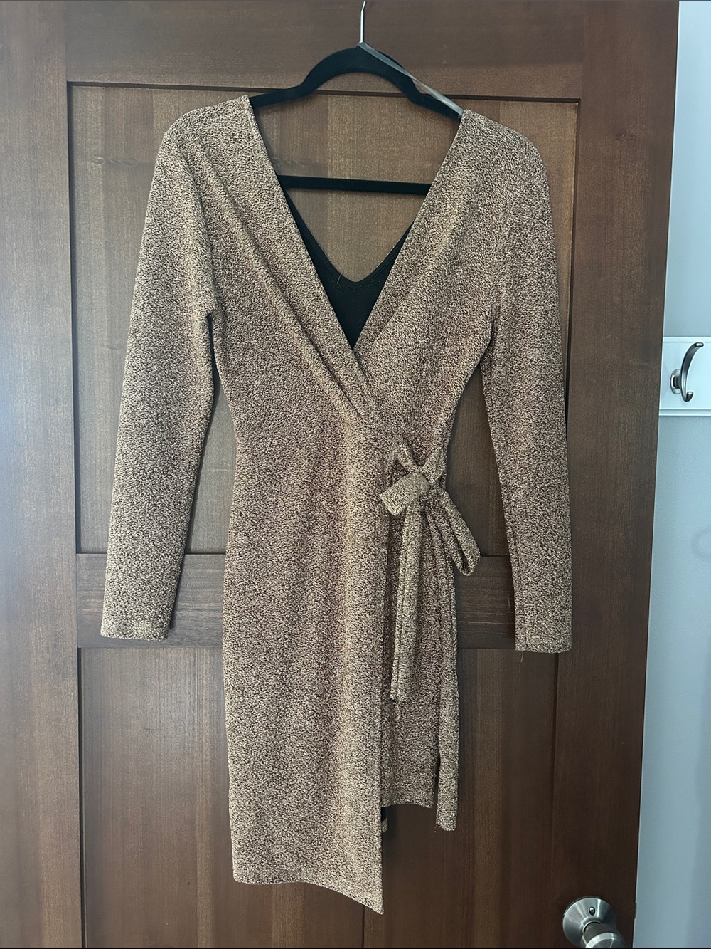 AKIRA- Wrap-Style Brown Sparkle Women's Dress